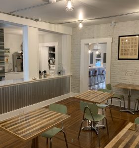 Commercial Restaurant - Exposed brick, Corrugated metal bar front, Reclaimed wood wall
