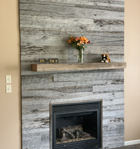 Custom Reclaimed Poplar Fireplace Surround with Reclaimed Barn Beam Mantel